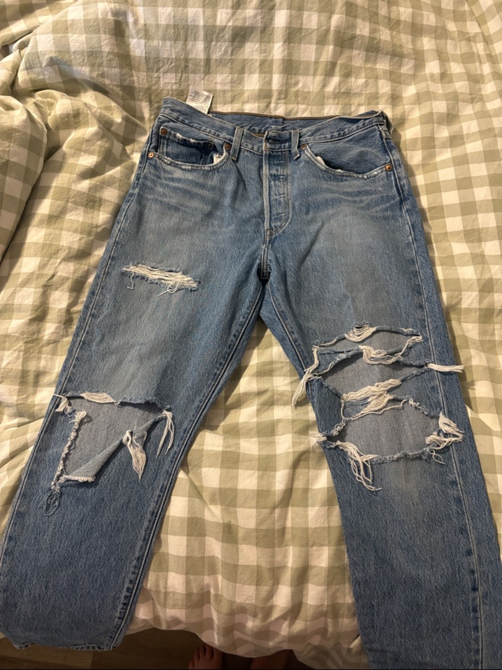 Levi's Distressed Light Blue Straight Leg Jeans